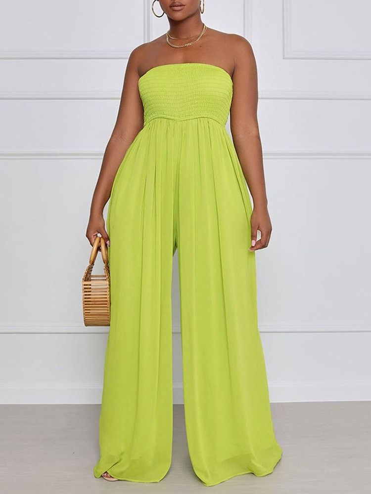 Mode Full Längd Plisserad Hög Midja Breda Ben Dam Jumpsuit