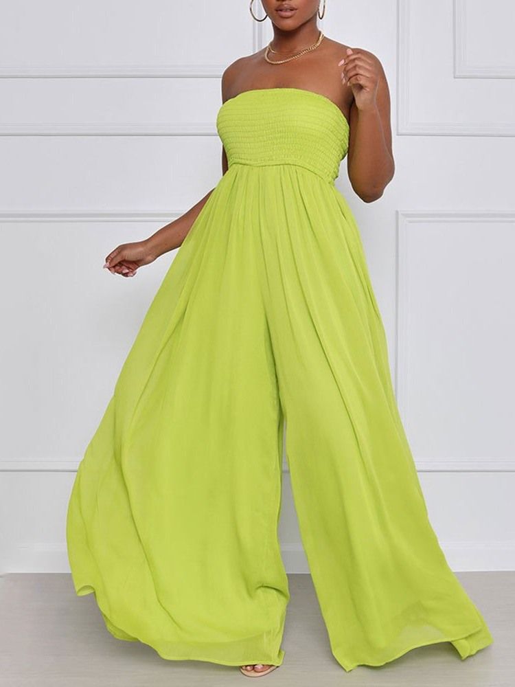Mode Full Längd Plisserad Hög Midja Breda Ben Dam Jumpsuit