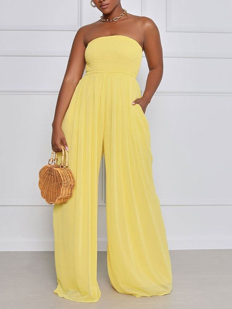 Mode Full Längd Plisserad Hög Midja Breda Ben Dam Jumpsuit