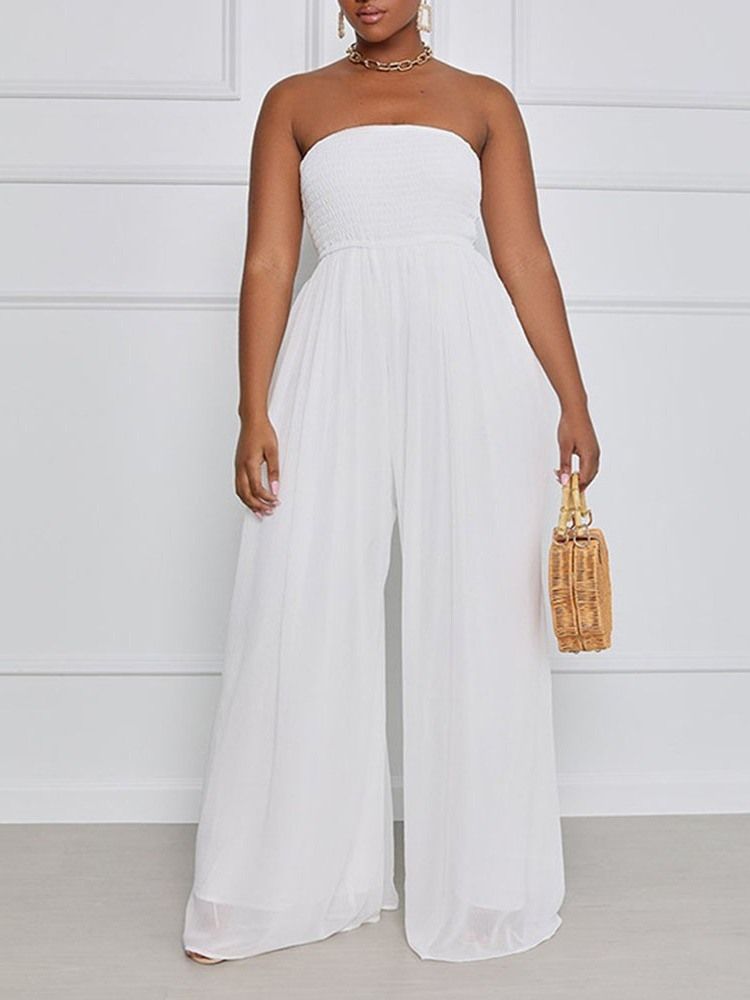 Mode Full Längd Plisserad Hög Midja Breda Ben Dam Jumpsuit