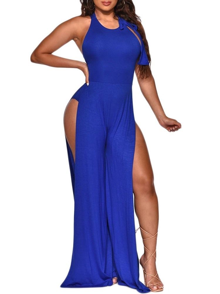 Mode Full Längd Vanlig Dam Slim Backless Jumpsuit