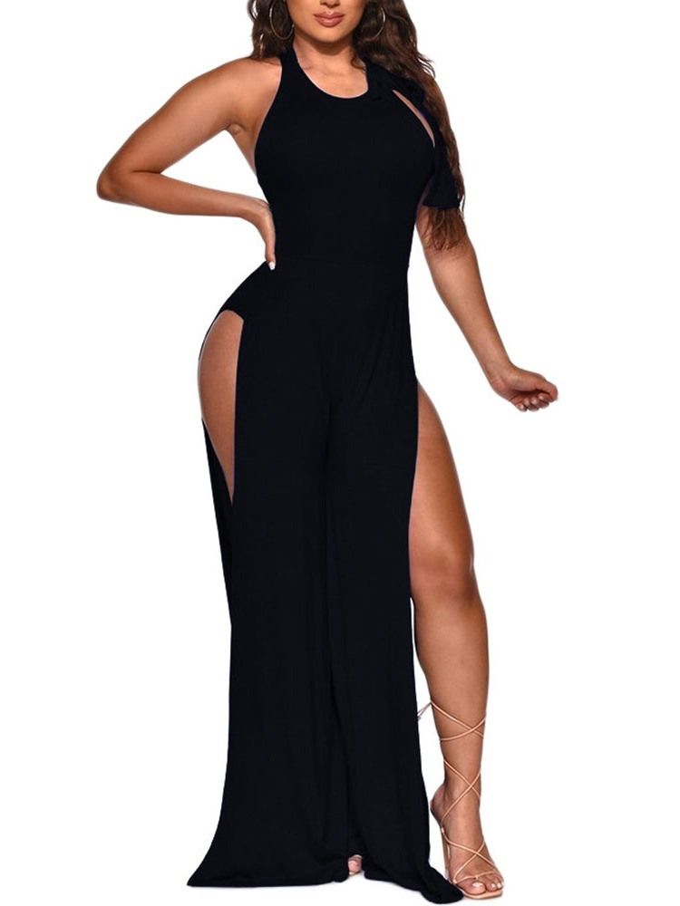 Mode Full Längd Vanlig Dam Slim Backless Jumpsuit
