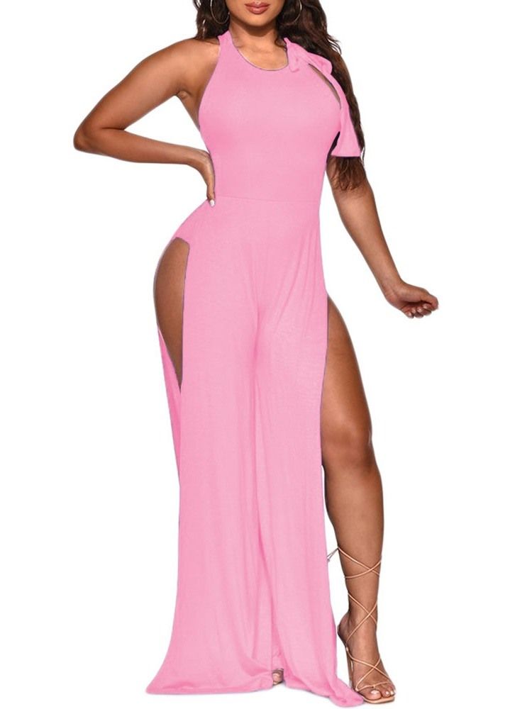 Mode Full Längd Vanlig Dam Slim Backless Jumpsuit