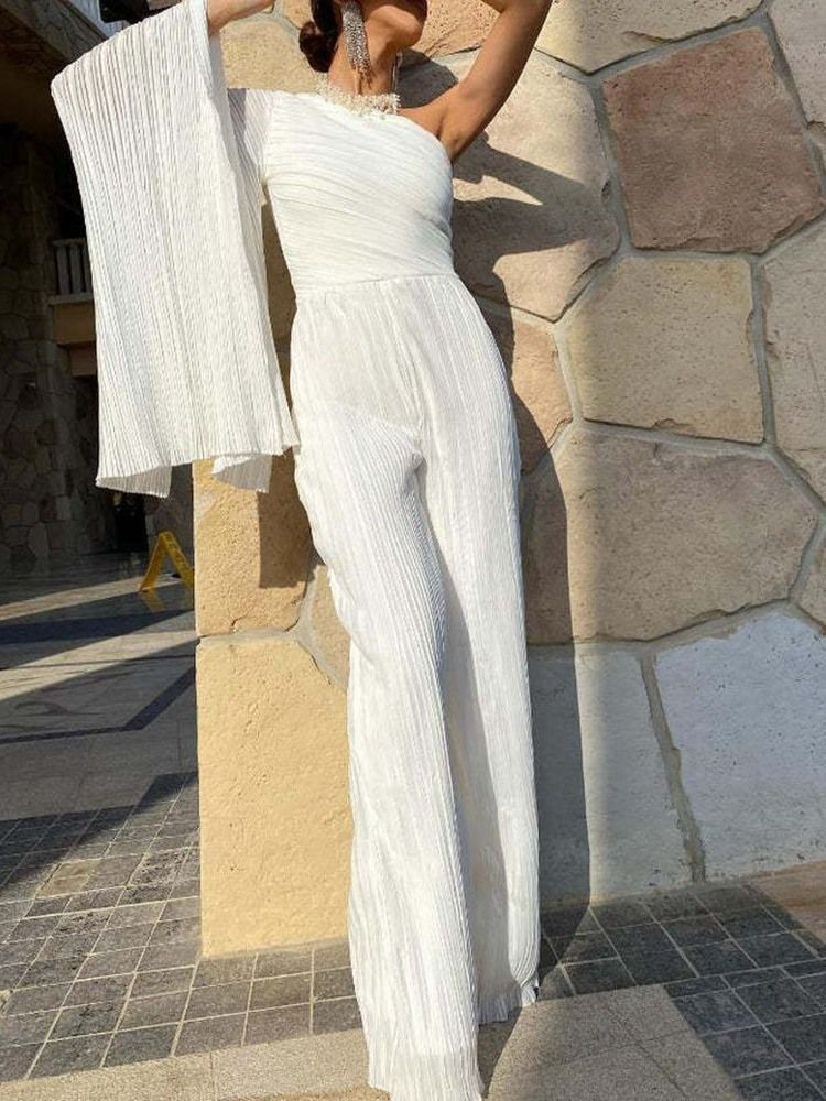 Mode Full Längd Vanlig Mid Waist Slim Jumpsuit