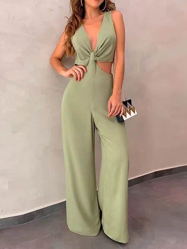 Mode Full Längd Vanlig Rak Slim Jumpsuit För Kvinnor