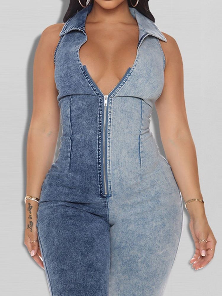Mode Fullängd Dragkedja Bellbottoms Slim Jumpsuit