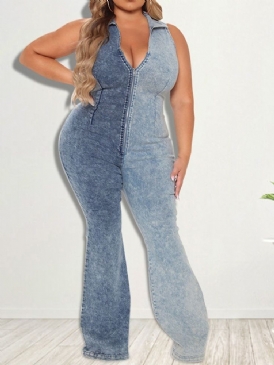 Mode Fullängd Dragkedja Bellbottoms Slim Jumpsuit