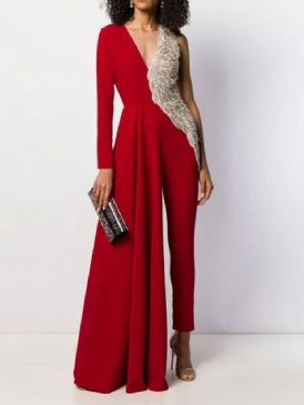 Mode Fullängds Paljetter Rak Jumpsuit Med Mitten Av Midjan
