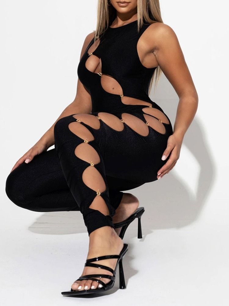 Mode Hellängd Asymmetriska Pennbyxor Skinny Jumpsuit