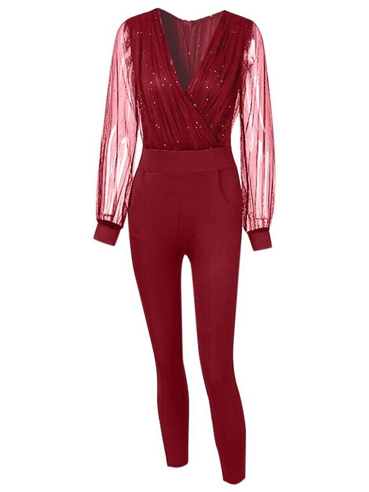 Mode Hellängd Genomskinlig Mid Waist Pencil Byxor Jumpsuit