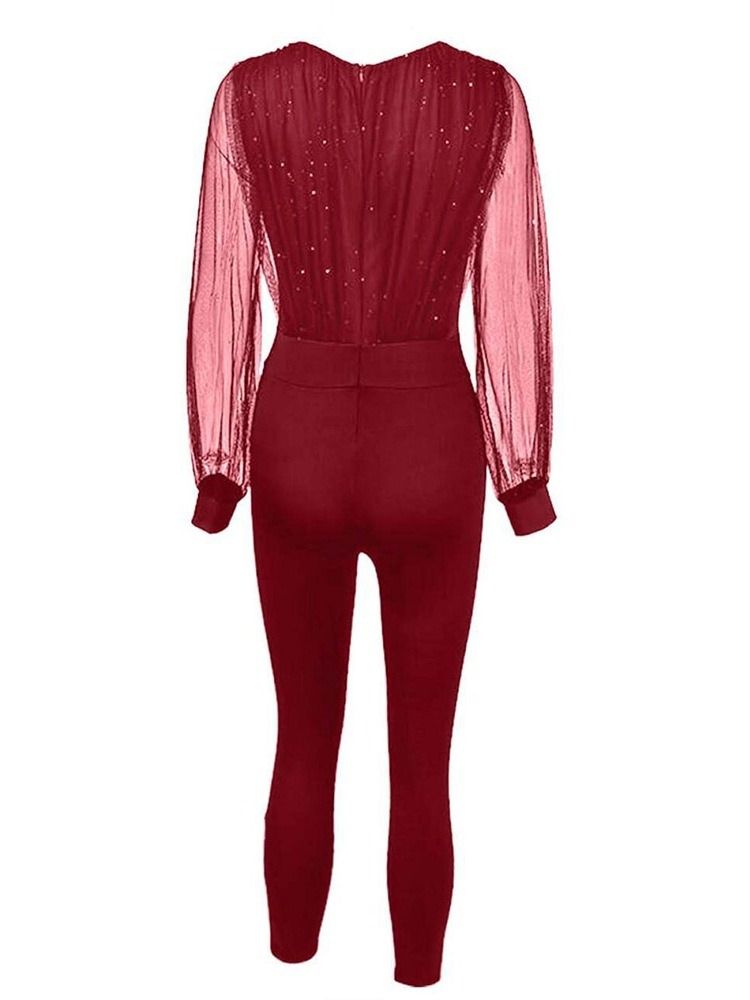 Mode Hellängd Genomskinlig Mid Waist Pencil Byxor Jumpsuit