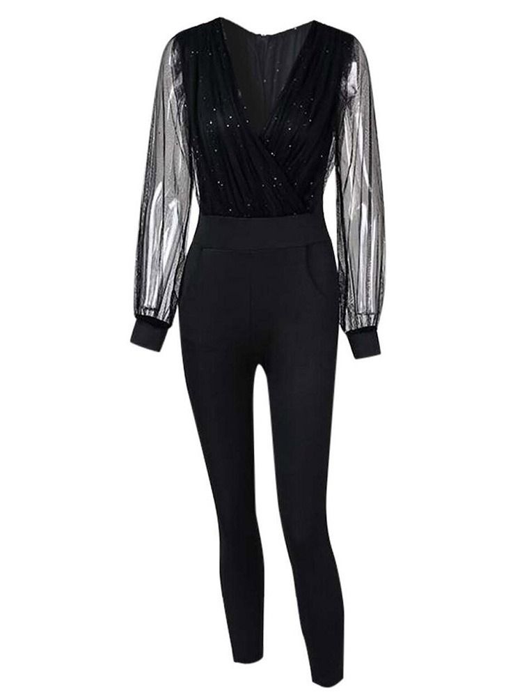 Mode Hellängd Genomskinlig Mid Waist Pencil Byxor Jumpsuit