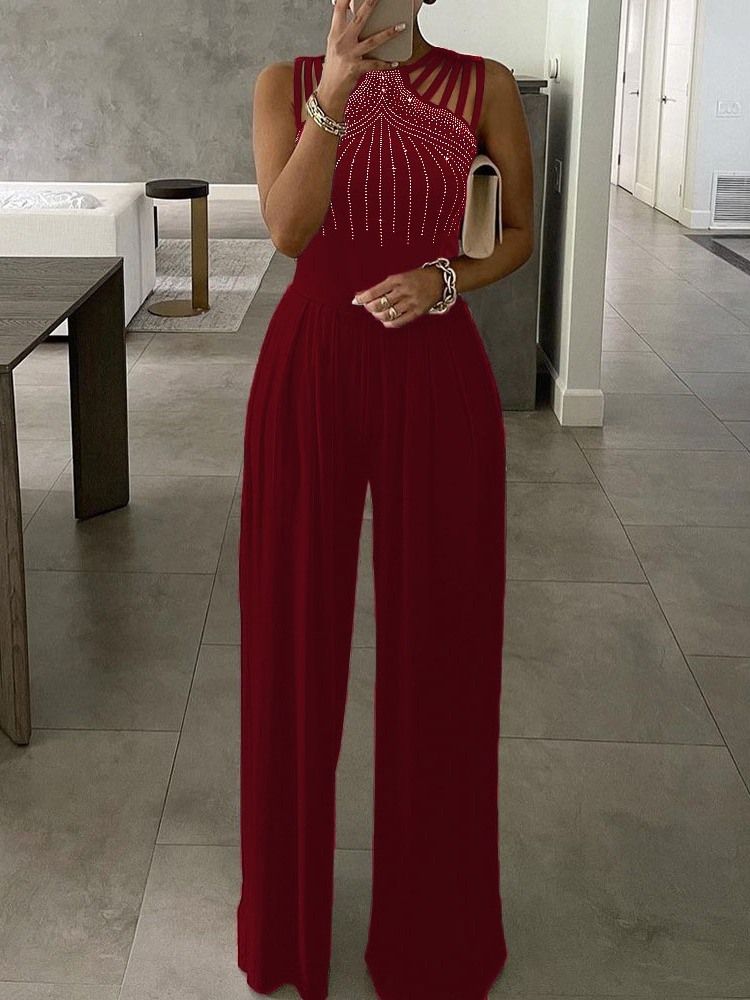 Mode Hellängd Slim Jumpsuit Med Breda Ben För Kvinnor