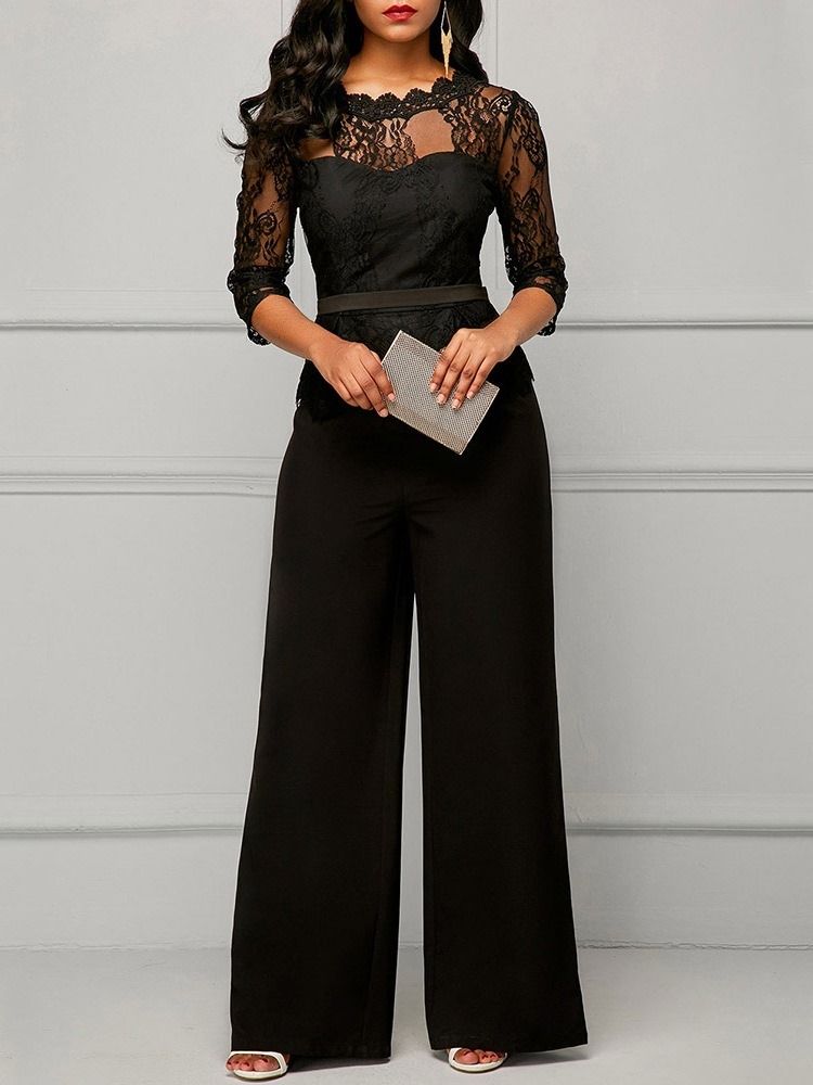 Mode Hellängd Spets Slim Rak Jumpsuit