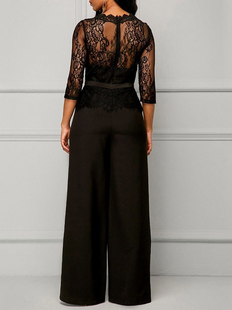 Mode Hellängd Spets Slim Rak Jumpsuit