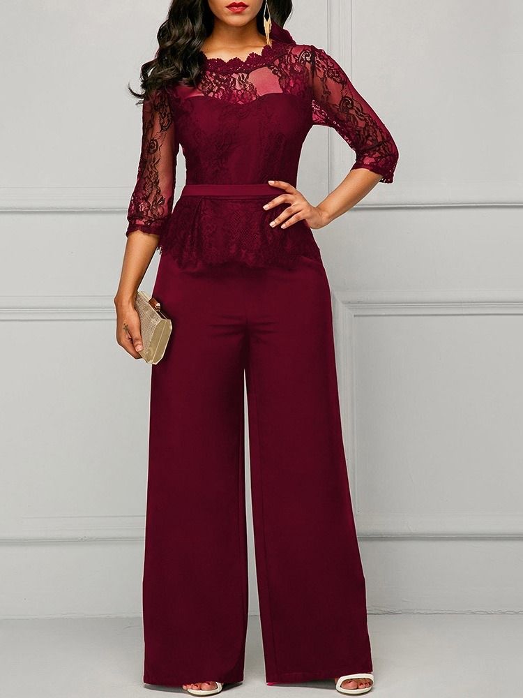 Mode Hellängd Spets Slim Rak Jumpsuit