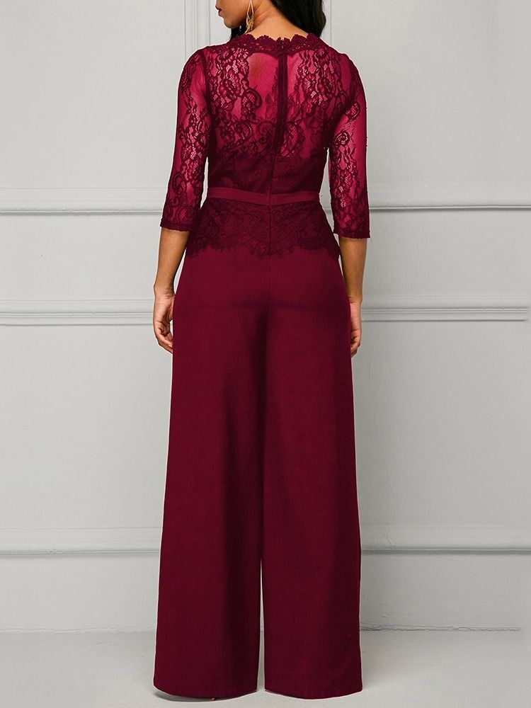 Mode Hellängd Spets Slim Rak Jumpsuit