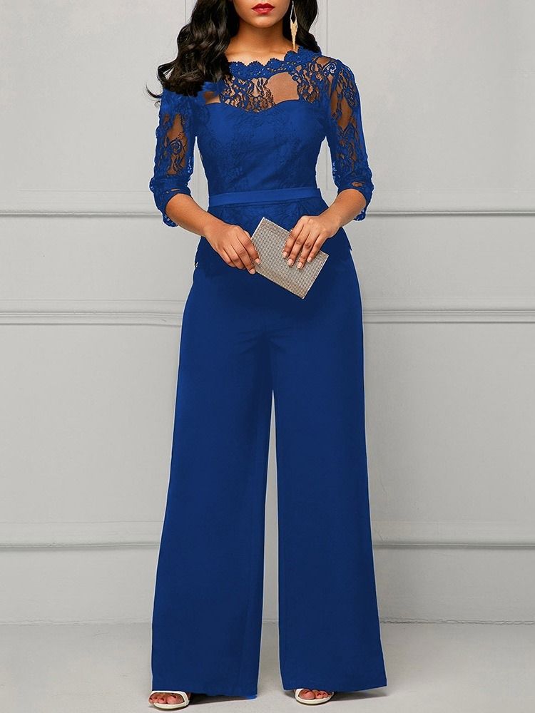 Mode Hellängd Spets Slim Rak Jumpsuit