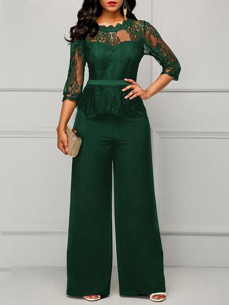 Mode Hellängd Spets Slim Rak Jumpsuit