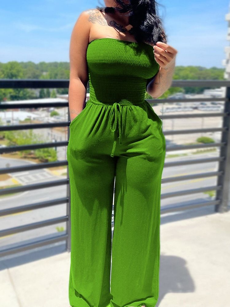 Mode Hellängd Spets Slimmad Rak Jumpsuit