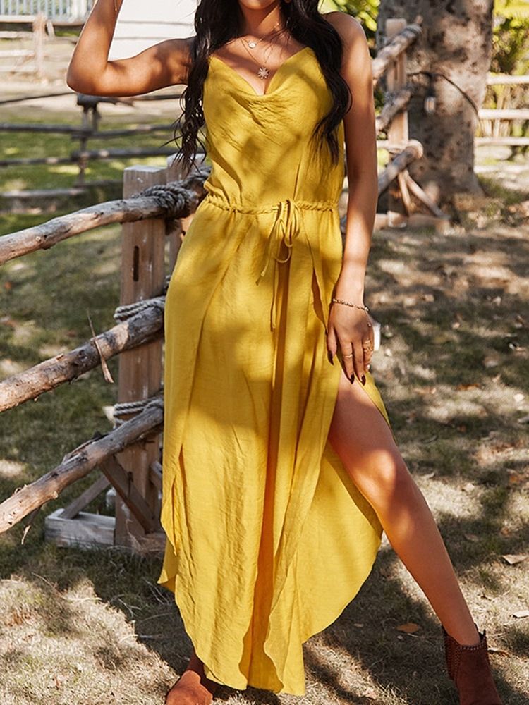 Mode Hellängd Split Mid Midja Lös Jumpsuit För Kvinnor