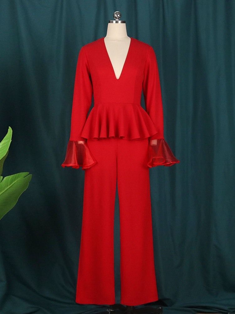 Mode Patchwork Full Längd Slimmad Jumpsuit Med Hög Midja