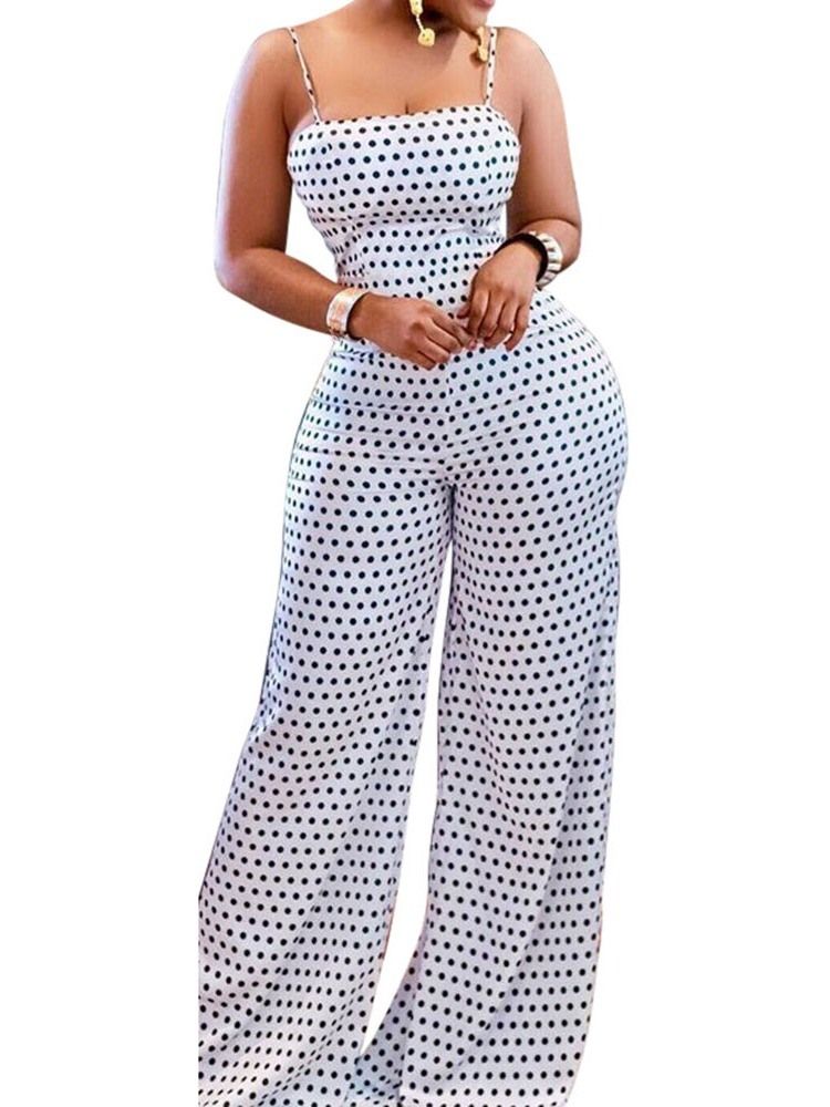 Mode Polka Dots Full Längd Slim Jumpsuit