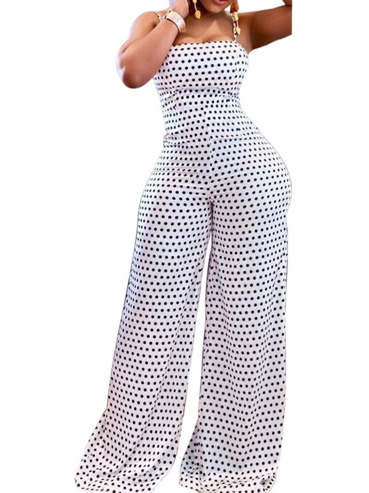 Mode Polka Dots Full Längd Slim Jumpsuit