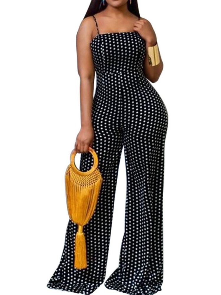 Mode Polka Dots Full Längd Slim Jumpsuit