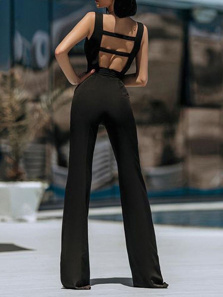 Mode Rygglös Hellängd Rak Slim Jumpsuit