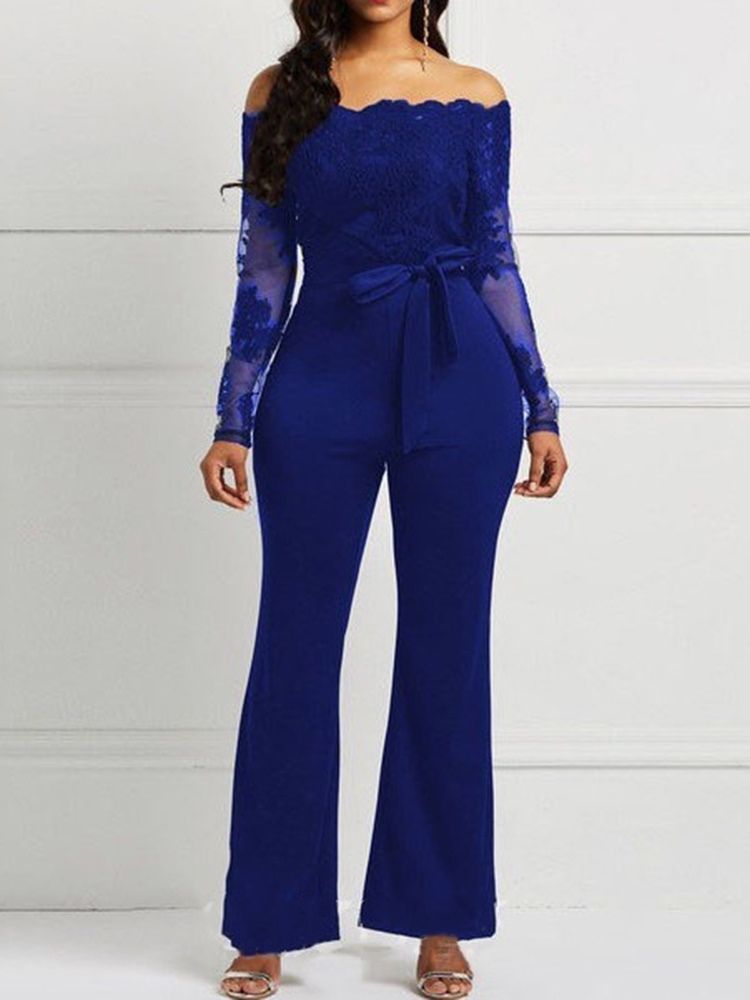 Mode Snörning Full Längd Mid Waist Slim Jumpsuit
