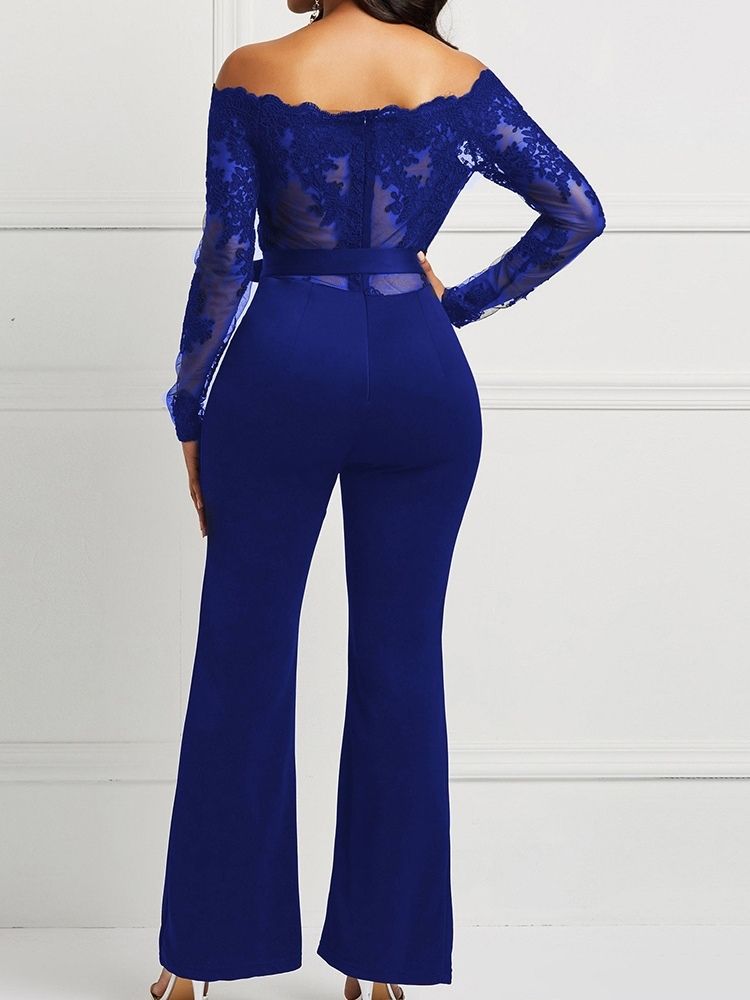 Mode Snörning Full Längd Mid Waist Slim Jumpsuit