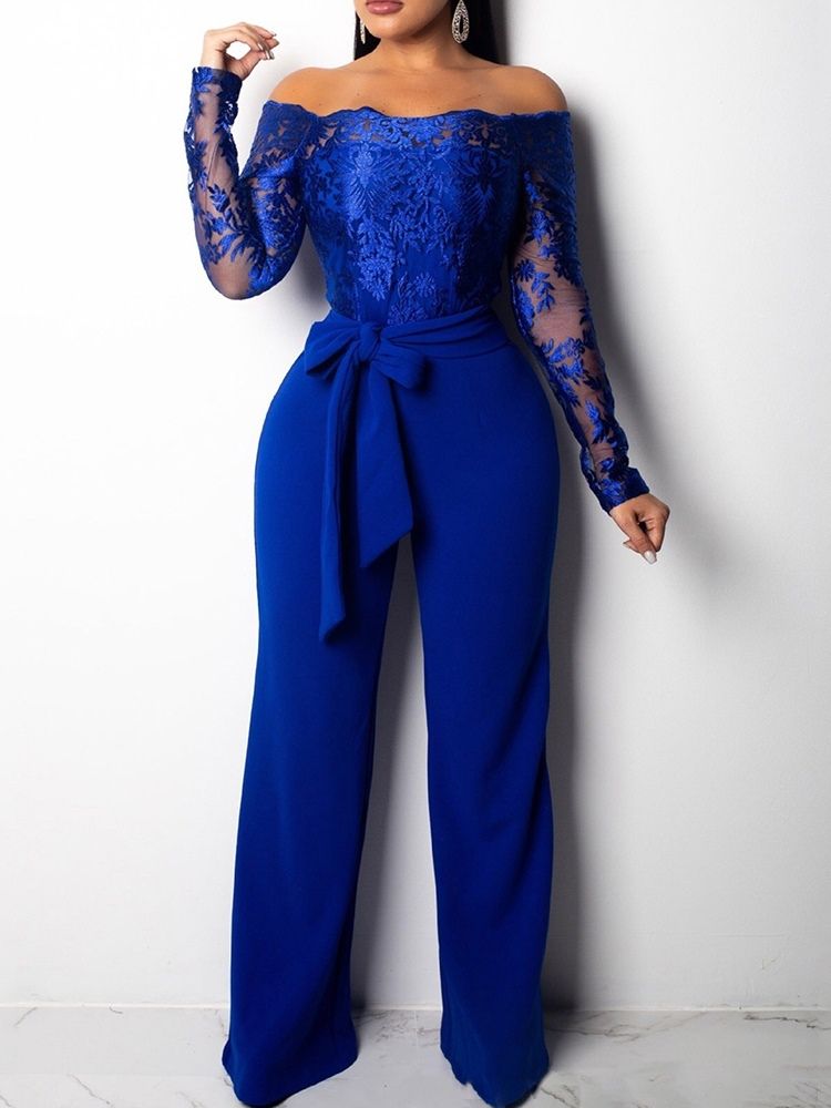 Mode Snörning Full Längd Mid Waist Slim Jumpsuit