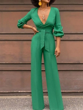 Mode Snörning Full Längd Rak Slim Jumpsuit