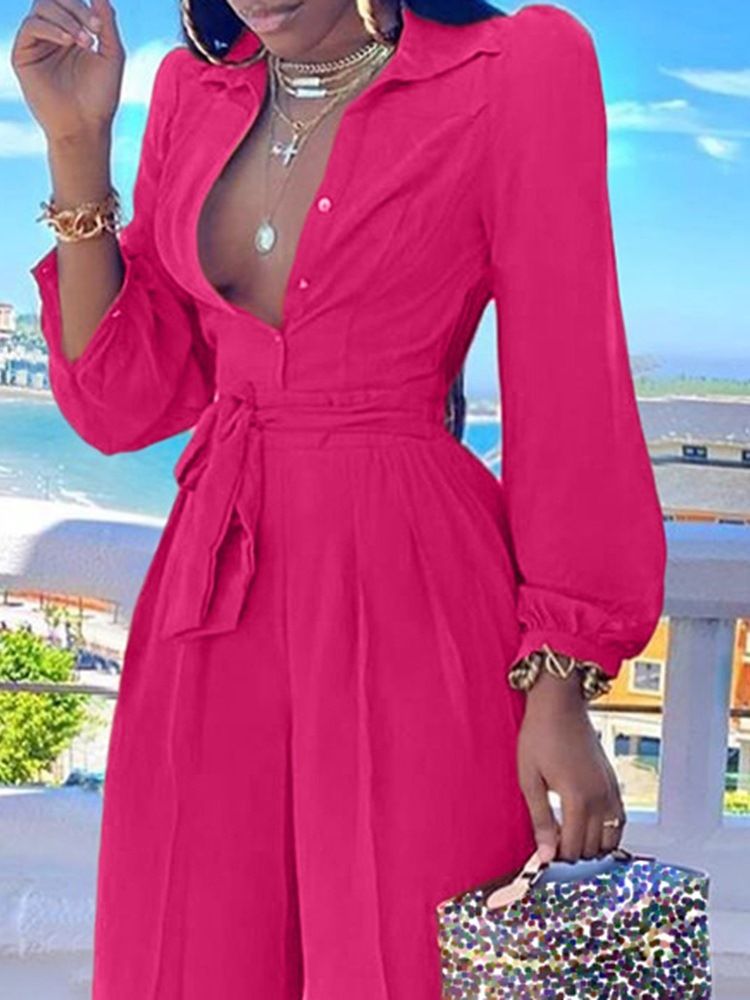 Mode Vanlig Hellängd Midja Breda Ben Jumpsuit