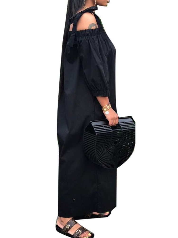 Off Shoulder Full Längd Vanlig Snörning Breda Ben Lös Jumpsuit