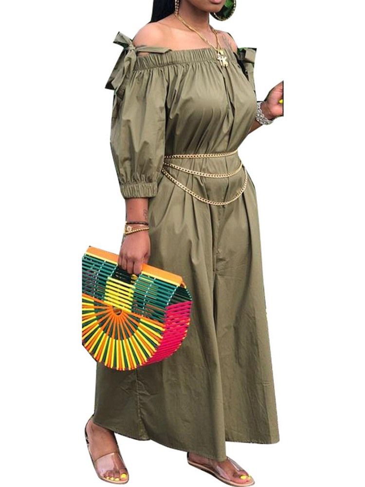 Off Shoulder Full Längd Vanlig Snörning Breda Ben Lös Jumpsuit