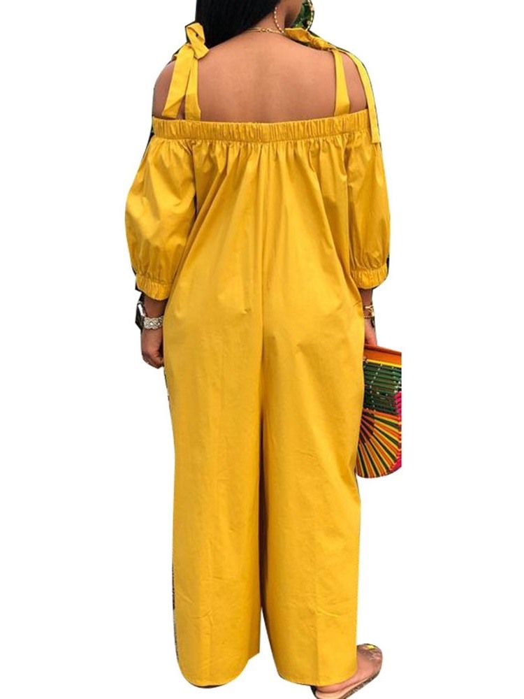 Off Shoulder Full Längd Vanlig Snörning Breda Ben Lös Jumpsuit