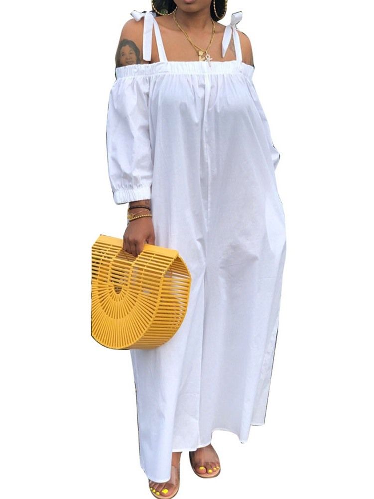 Off Shoulder Full Längd Vanlig Snörning Breda Ben Lös Jumpsuit