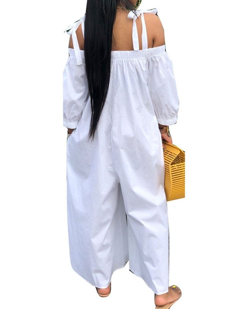 Off Shoulder Full Längd Vanlig Snörning Breda Ben Lös Jumpsuit