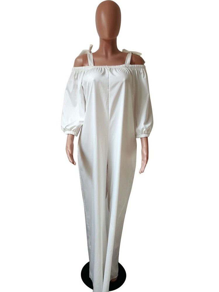 Off Shoulder Full Längd Vanlig Snörning Breda Ben Lös Jumpsuit
