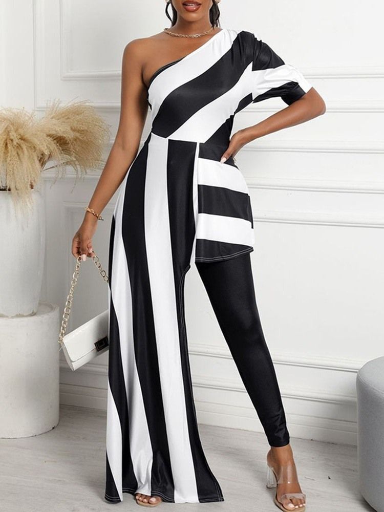 Office Lady Asymmetrisk Hellängd Rak Slim Jumpsuit För Kvinnor