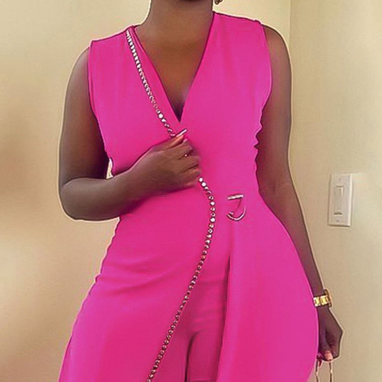 Office Lady Hellängd Nit Rak Skinny Jumpsuit