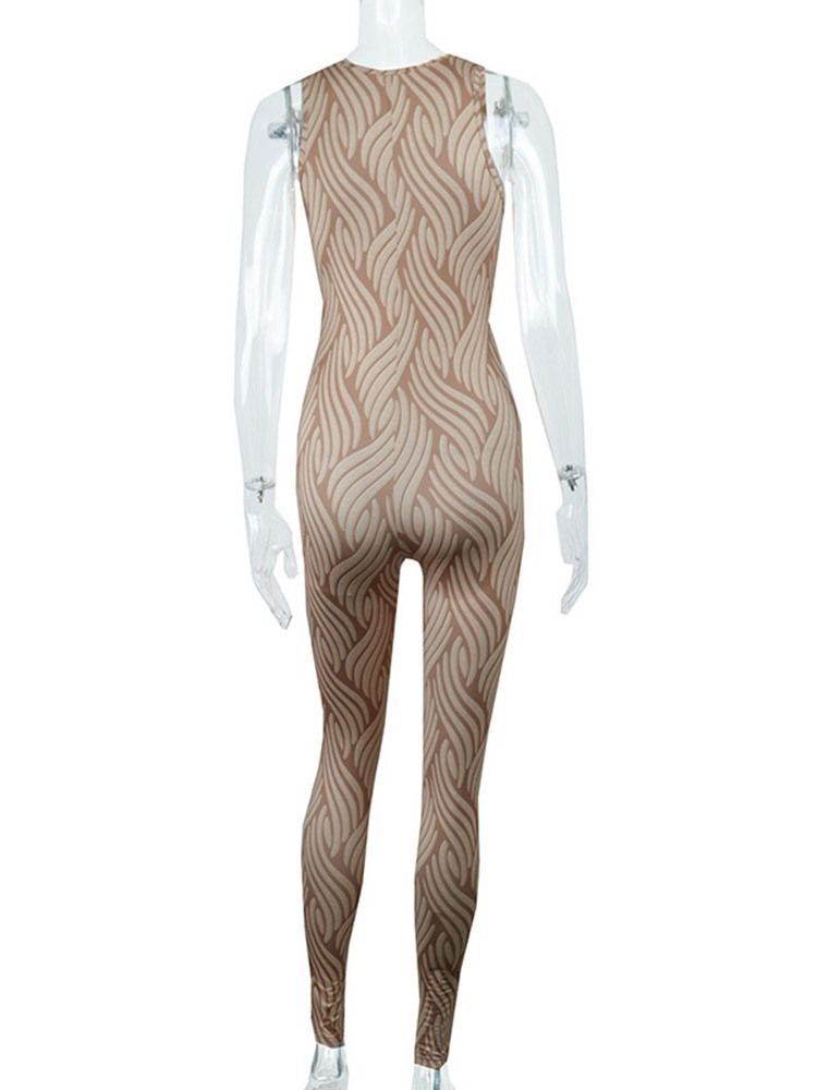 Office Lady Print Hellängd Skinny Jumpsuit Med Hög Midja
