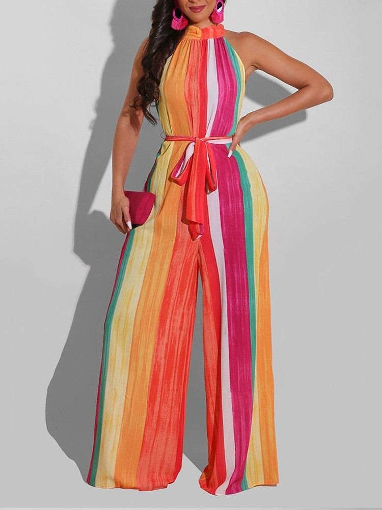 Office Lady Stripe Full Längd Jumpsuit För Kvinnor Med Smala Breda Ben