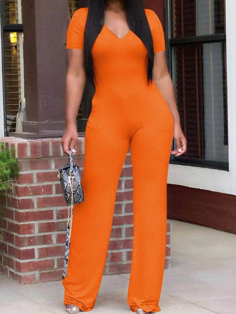 Office Lady Vanlig Fullängd Rak Slim Jumpsuit För Kvinnor
