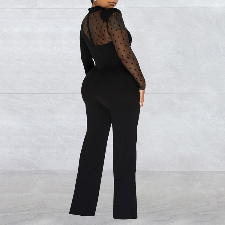 Office Lady Vanlig Genomskinlig Midja Slimmad Jumpsuit