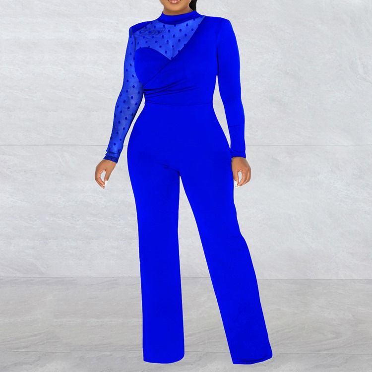 Office Lady Vanlig Genomskinlig Midja Slimmad Jumpsuit