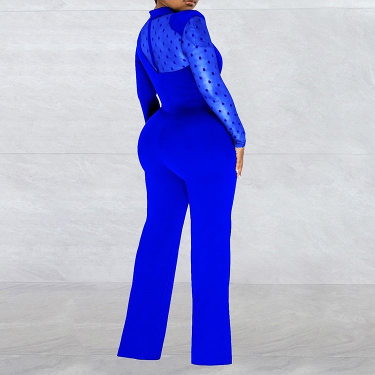 Office Lady Vanlig Genomskinlig Midja Slimmad Jumpsuit