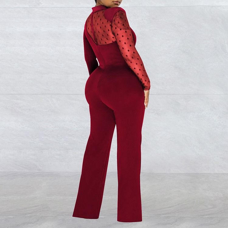 Office Lady Vanlig Genomskinlig Midja Slimmad Jumpsuit